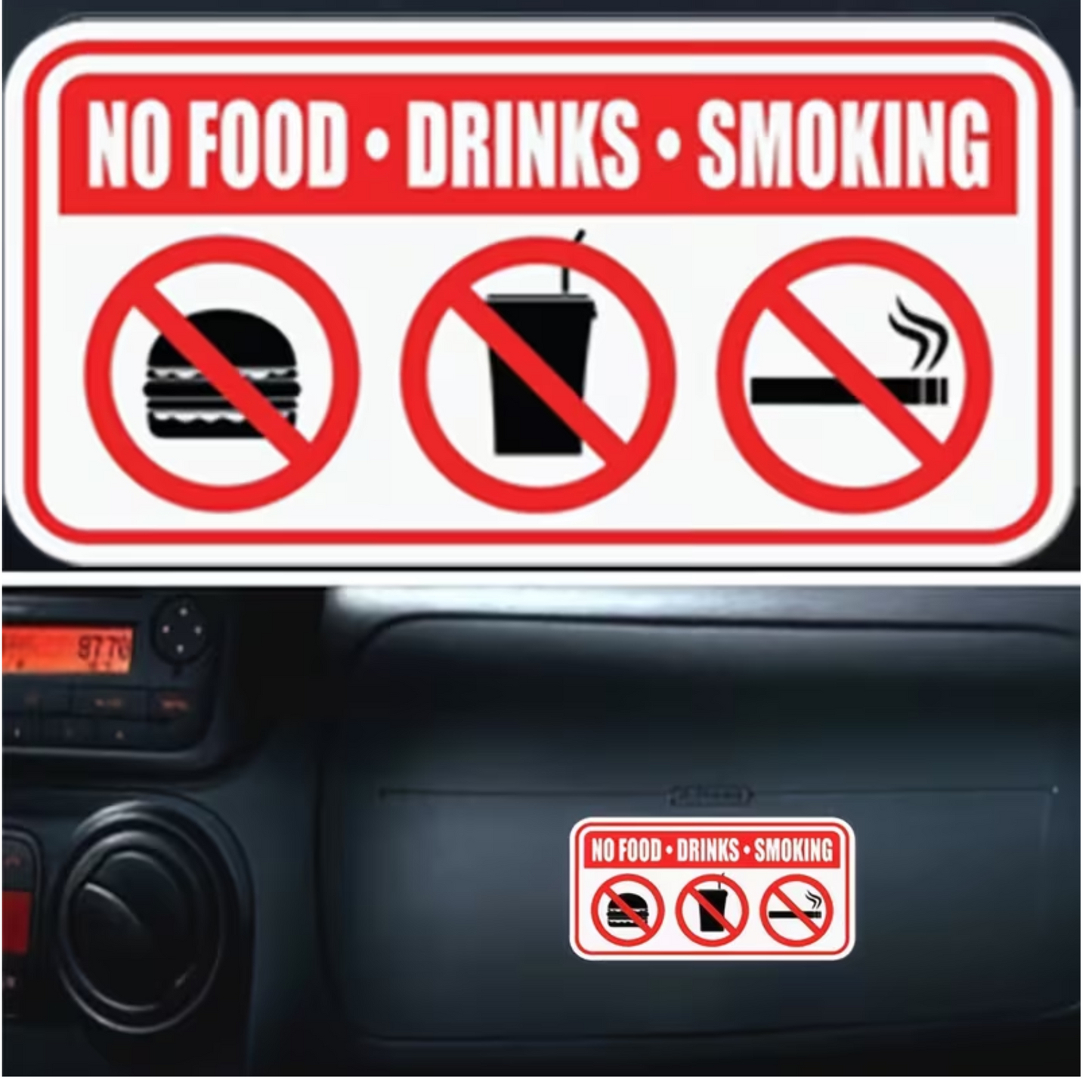 Set 2 stickere rezistente pentru taxi, fumatul, băutul și mâncatul interzis