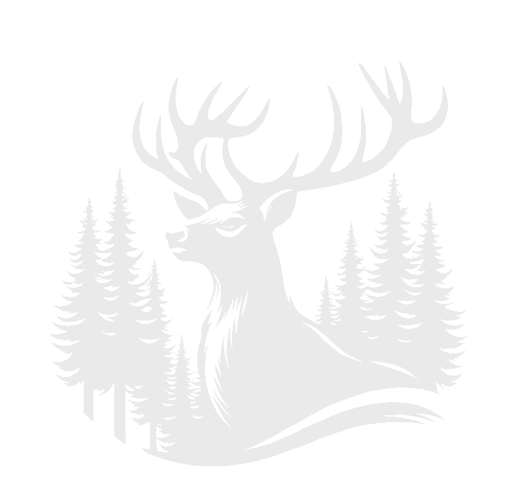 Sticker vanatoresc, Cerb în Pădure – Siluetă Cerb cu Brazi
