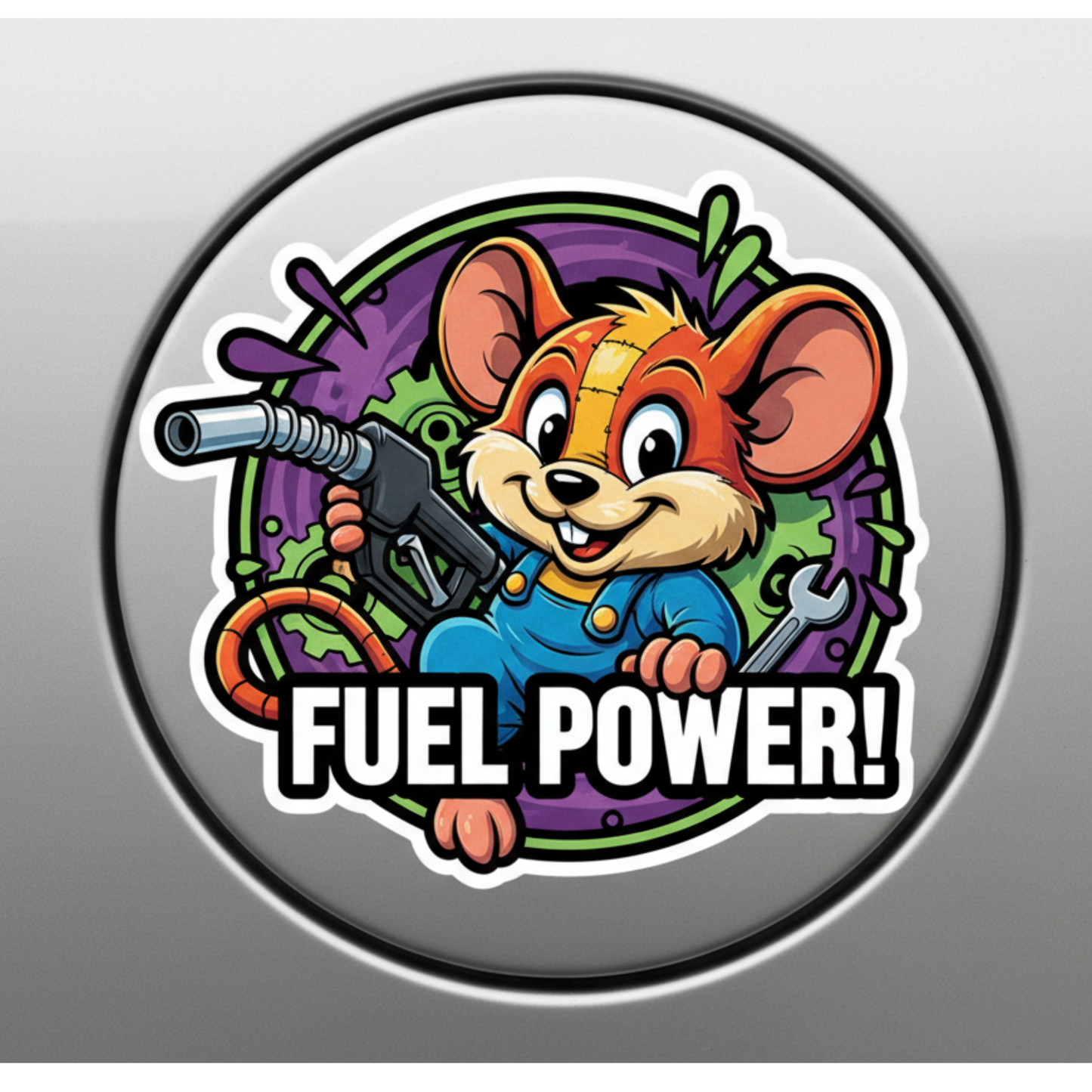 Sticker auto rezistent, decorativ, pentru capac rezervor, fuel power, soarece amuzant, v1