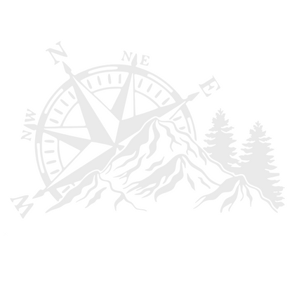 Sticker auto 4x4, rezistent, busola cu varf de munte si padure brazi