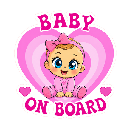 Sticker Baby on Board – Bebeluș Fetiță, Roz, Autocolant Auto