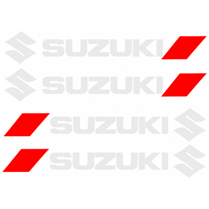 Set 4 Stickere Mânere Suzuki – Logo + Accent Roșu Racing, 12,5 × 2cm