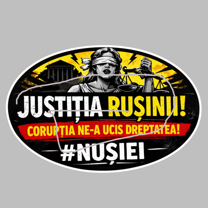 Sticker auto protest JUSTITIA RUSINII – mesaj civic Romania –
