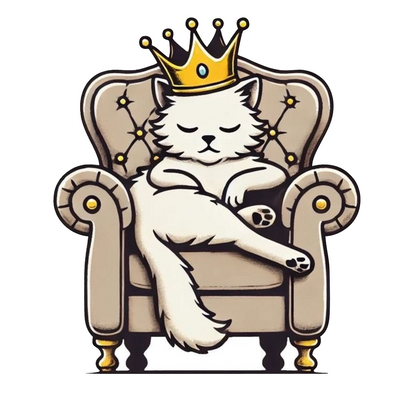 Sticker Pisică Rege pe Tron – King Cat cu Coroană, Design Amuzant