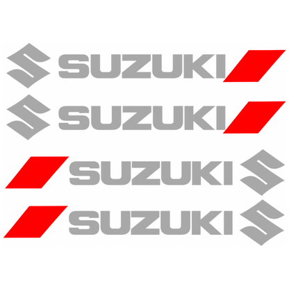 Set 4 Stickere Mânere Suzuki – Logo + Accent Roșu Racing, 12,5 × 2cm