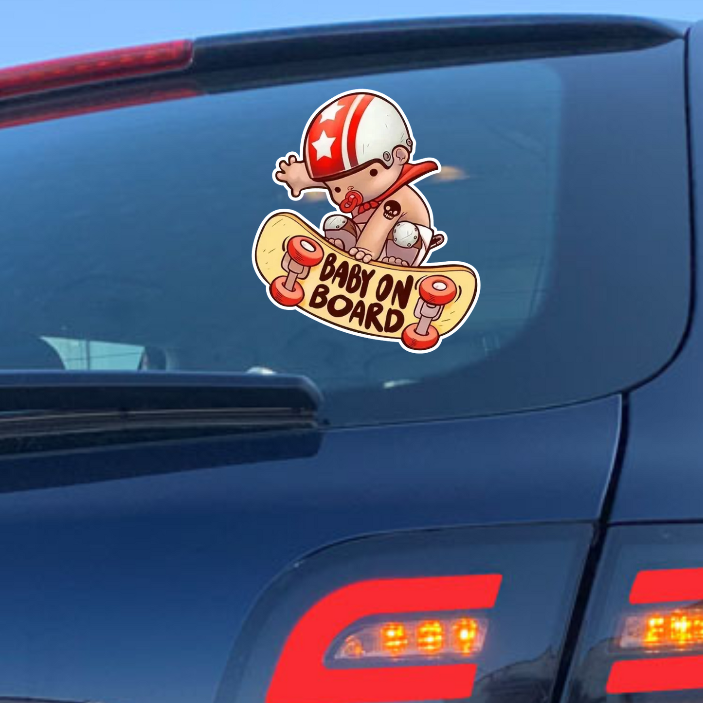 Sticker auto rezistent Baby on Board, skateboard