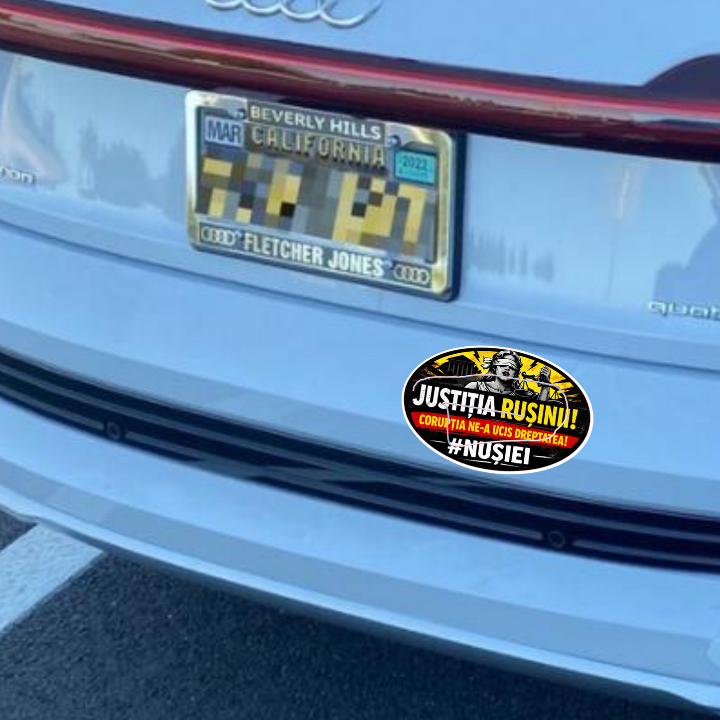 Sticker auto protest JUSTITIA RUSINII – mesaj civic Romania –