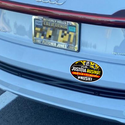 Sticker auto protest JUSTITIA RUSINII – mesaj civic Romania –
