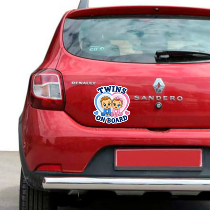 Sticker Baby on Board – Twins on board, baiat si fata, albastru si roz, Autocolant Auto
