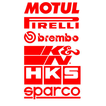 Set 6 stickere auto cu sponsori, Motul, Pirelli, Brembi, K&N, HKS, Sparco