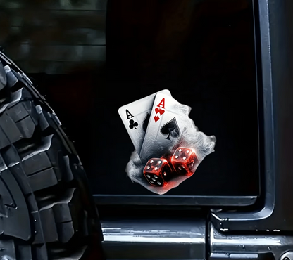 Sticker Casino – Ași și Zaruri în Flăcări, Autocolant Jocuri de Noroc, Poker