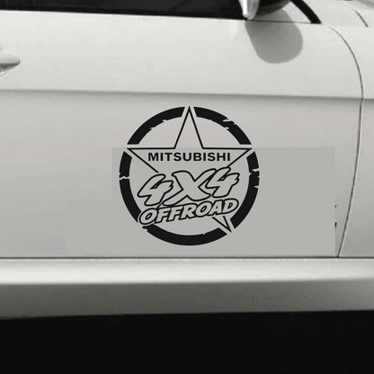 Set 2 stickere auto, rezistente la apa, Stea Off Road, Mitsubishi