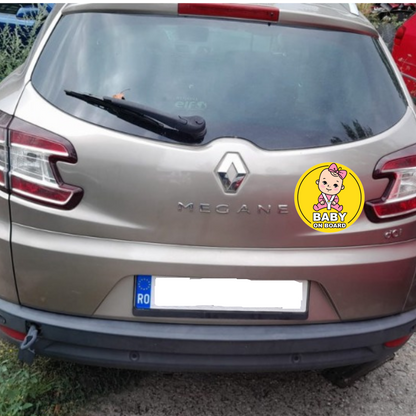 Sticker auto rezistent, baby on board, fetita in centura