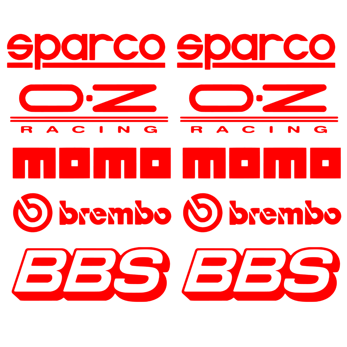 Set de 2 seturi Stickere Auto Racing – Sparco, O.Z Racing, Momo, Brembo și BBS