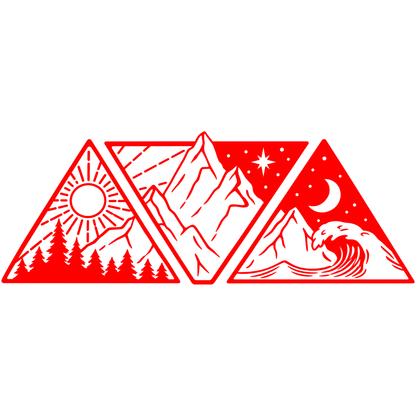 Sticker decorativ Aventură în natură – Munți, pădure și valuri în 3 triunghiuri