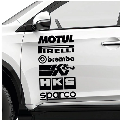 Set 6 stickere auto cu sponsori, Motul, Pirelli, Brembi, K&N, HKS, Sparco