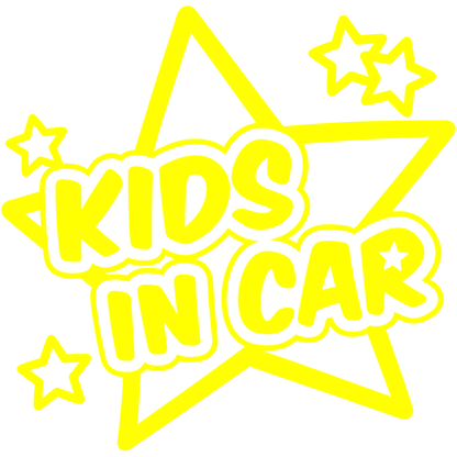 Sticker auto Kids in Car – Copii la bord, model cu stele, 17cm