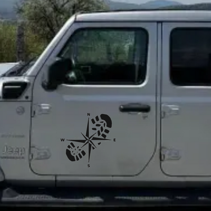 Sticker auto 4x4, rezistent, adventure, busola cu talpa de bocanc