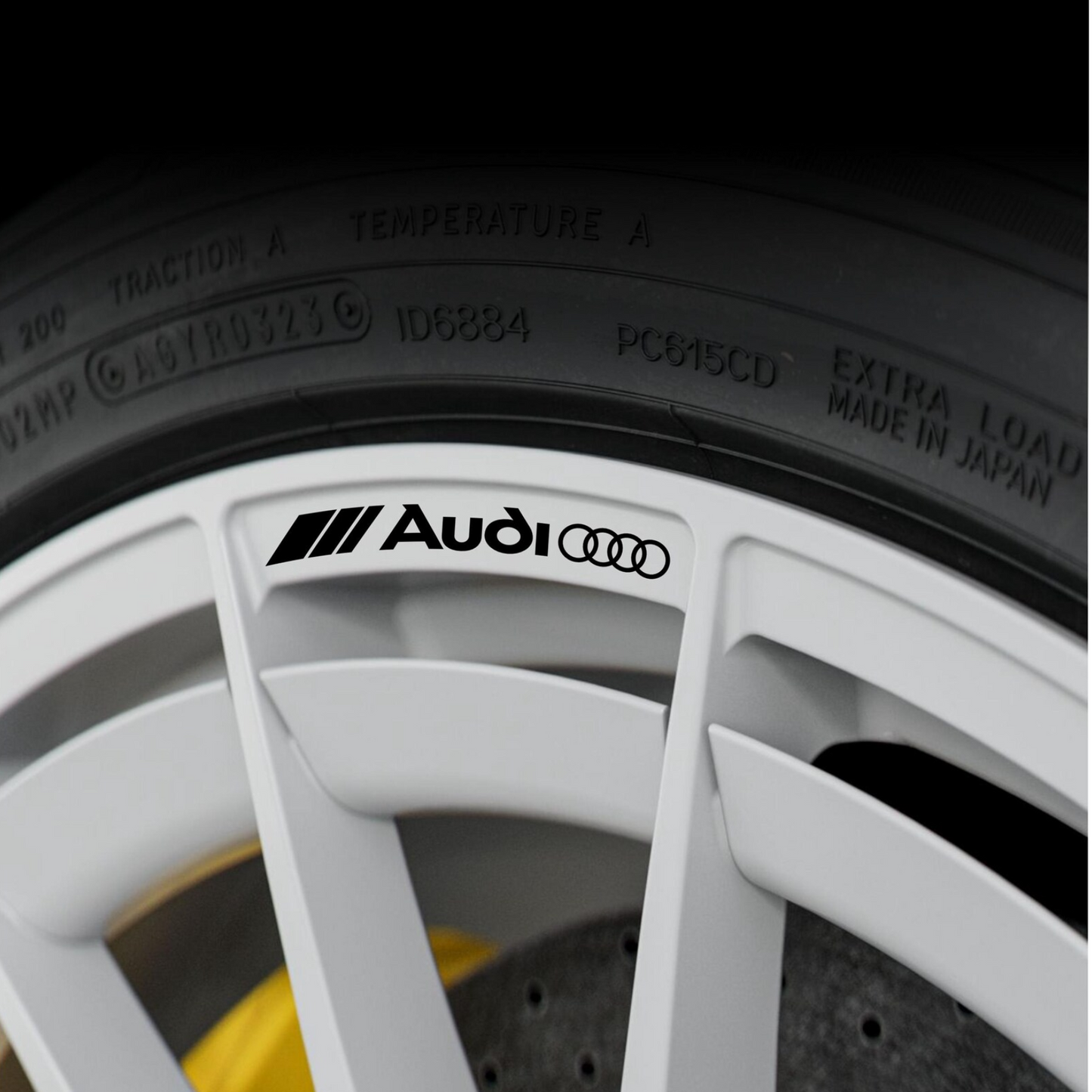 Set 8 stickere auto tuning pentru Audi RS S-line, pentru jante aliaj, rezistente