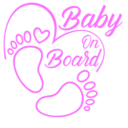 Sticker auto moto decorativ, tuning, rezistent la apa si UV, Baby on board cu picioruse si inima v2