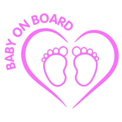 Sticker auto moto decorativ, tuning, rezistent la apa si UV, Baby on board cu picioruse si inima v1