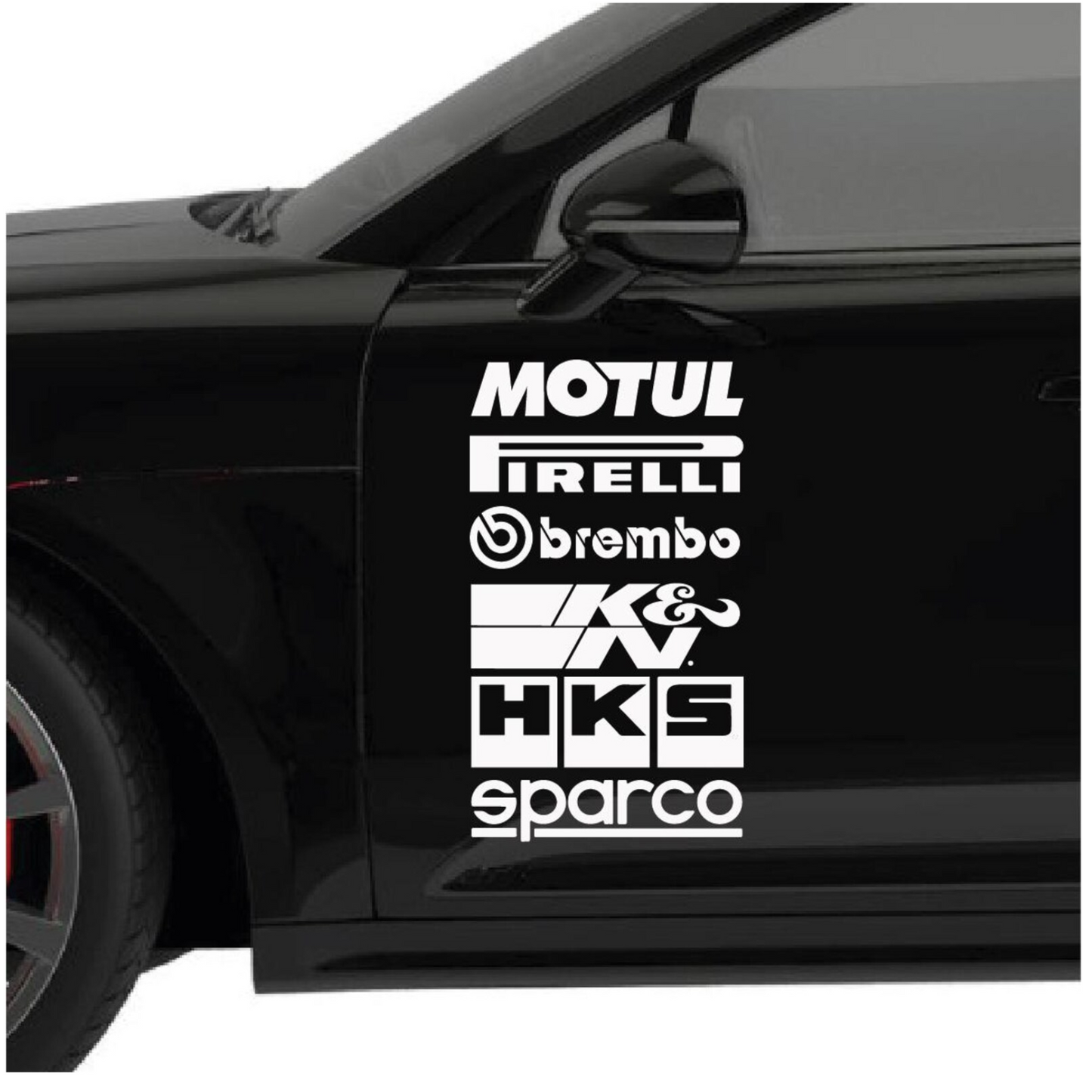 Set 6 stickere auto cu sponsori, Motul, Pirelli, Brembi, K&N, HKS, Sparco