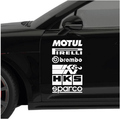 Set 6 stickere auto cu sponsori, Motul, Pirelli, Brembi, K&N, HKS, Sparco