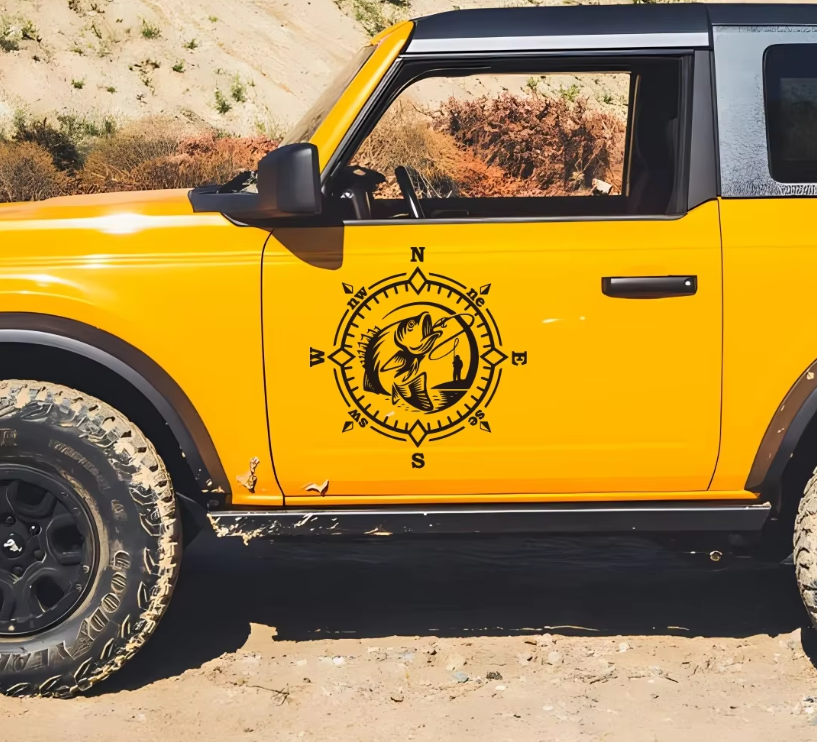 Sticker auto decorativ, busola cu pescar