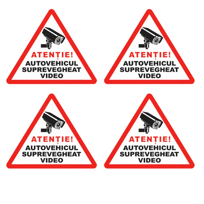 Set 4 stickere rezistente, autovehicul supravegheat video