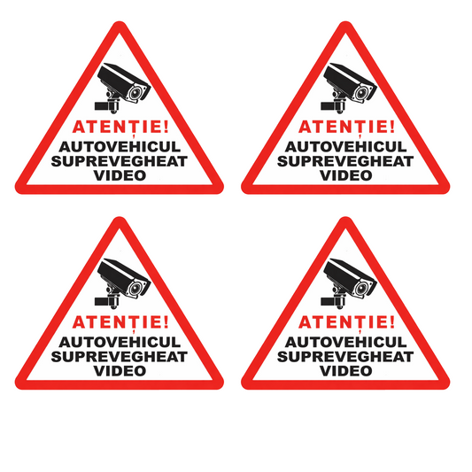 Set 4 stickere rezistente, autovehicul supravegheat video