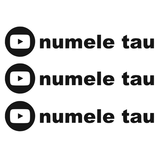 Sticker auto moto decorativ, rezistent, Youtube personalizat model 1, set 3 bucati
