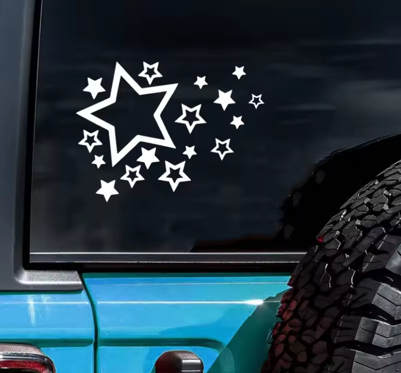 Sticker auto, rezistent, model stele cazatoare