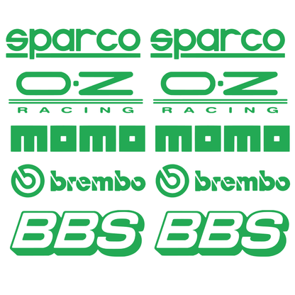 Set de 2 seturi Stickere Auto Racing – Sparco, O.Z Racing, Momo, Brembo și BBS