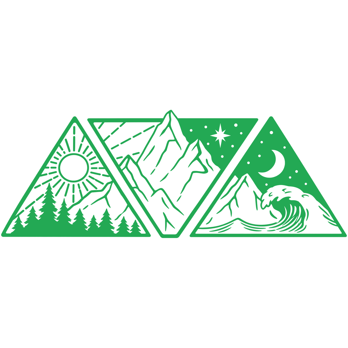 Sticker decorativ Aventură în natură – Munți, pădure și valuri în 3 triunghiuri