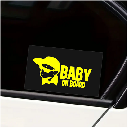 Sticker auto moto decorativ, tuning, rezistent la apa si UV, Baby on board cu sapca