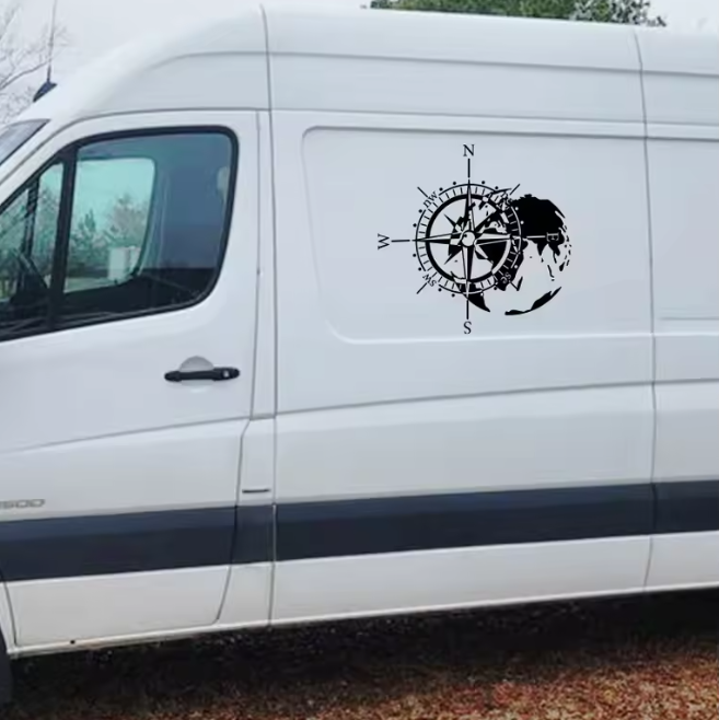 Sticker auto 4x4, rezistent, adventure, busola globul pamantesc