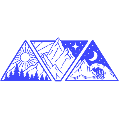 Sticker decorativ Aventură în natură – Munți, pădure și valuri în 3 triunghiuri
