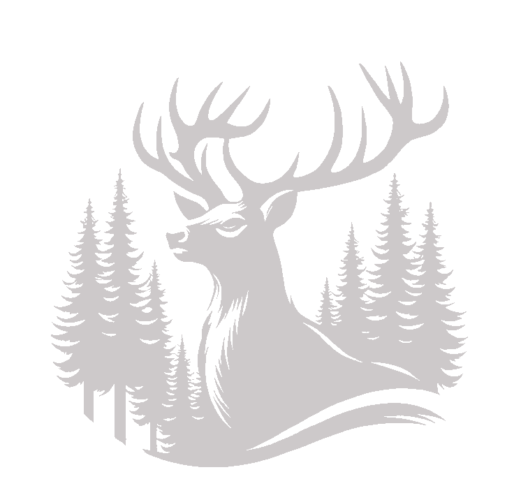 Sticker vanatoresc, Cerb în Pădure – Siluetă Cerb cu Brazi