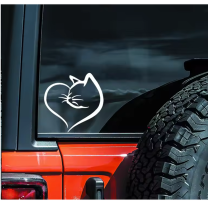 Sticker auto moto decorativ, tuning, rezistent la apa si UV, Pisica cu inima