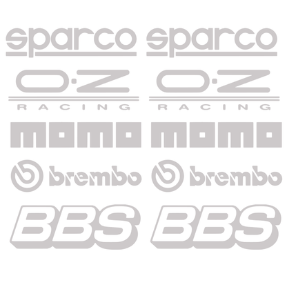 Set de 2 seturi Stickere Auto Racing – Sparco, O.Z Racing, Momo, Brembo și BBS