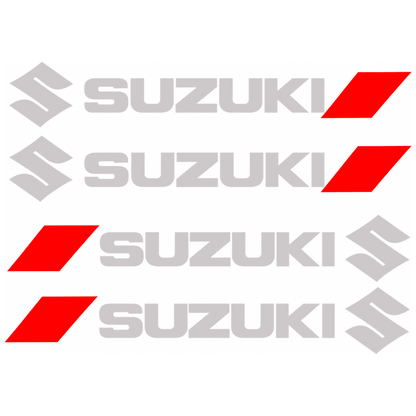 Set 4 Stickere Mânere Suzuki – Logo + Accent Roșu Racing, 12,5 × 2cm