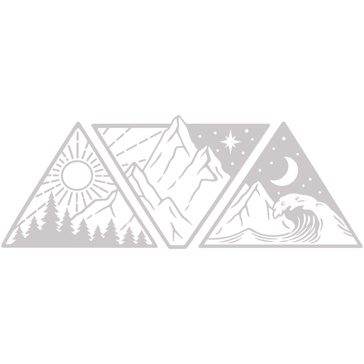 Sticker decorativ Aventură în natură – Munți, pădure și valuri în 3 triunghiuri