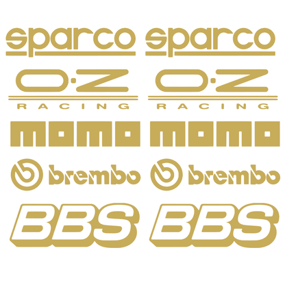 Set de 2 seturi Stickere Auto Racing – Sparco, O.Z Racing, Momo, Brembo și BBS