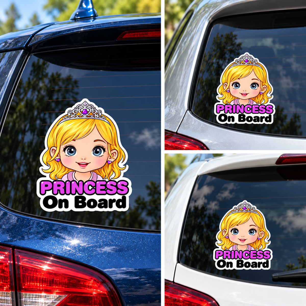 Sticker „Princess On Board” cu prințesă blondă și coroniță
