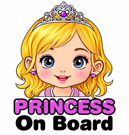 Sticker „Princess On Board” cu prințesă blondă și coroniță