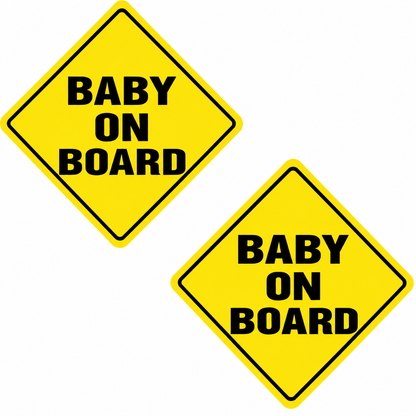 Set 2 Stickere Auto Baby on Board – Copil la Bord, Semn Avertizare Galben, Autocolante Auto