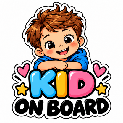 Sticker Auto Kid on Board – Băiețel, Autocolant Copil la Bord, Model Colorat
