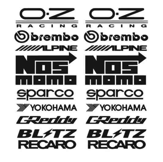 Set 2 bucati, ambele portiere, 10 stickere auto, sponsori, 50x23 cm, Sparco, Brembo, Alpine, momo, OZ, Recaro, Yokohama