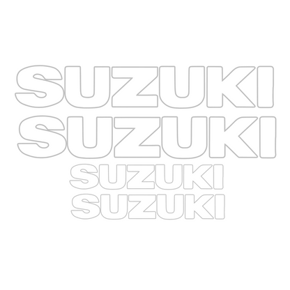 Set 4 stickere scris nou Suzuki, contur subtire, pentru capota sau caroserie
