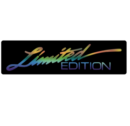 Sticker Limited Edition, scris cameleon holografic si fundal negru mat